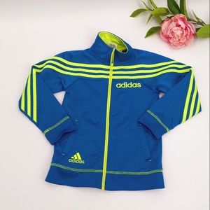 ADIDAS Kid's Blue & Neon Yellow Three Stripe Full Zip Athletic Track Jacket 6